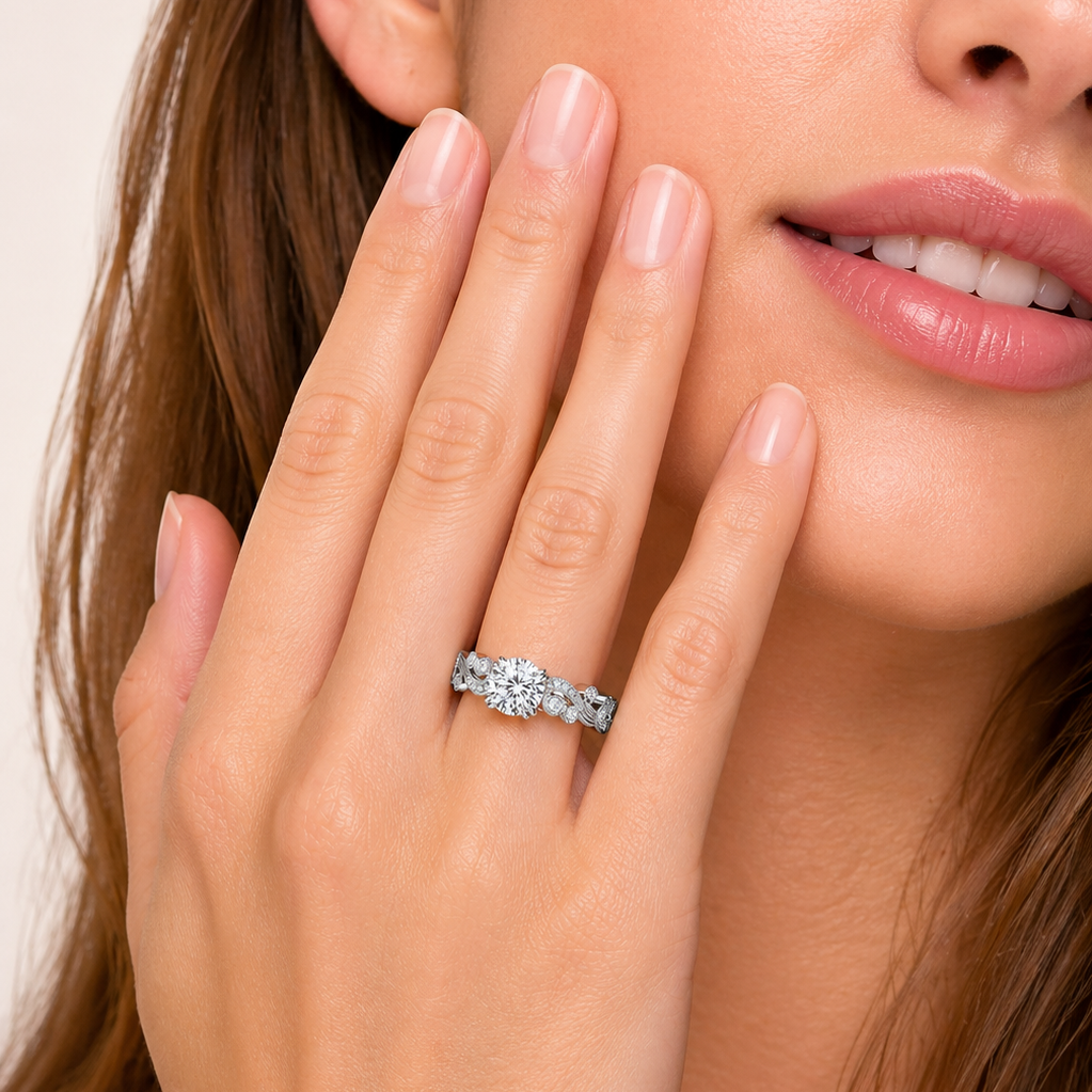 Whimsical Swirl Milgrain Diamond Engagement Ring