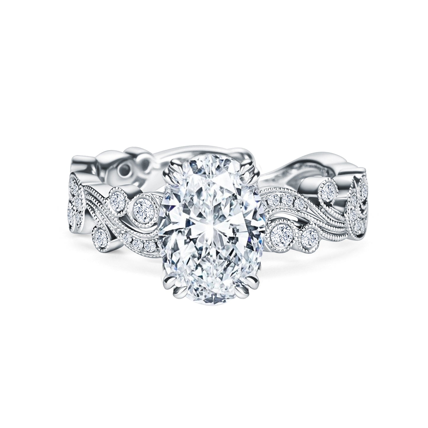 Whimsical Swirl Milgrain Diamond Engagement Ring