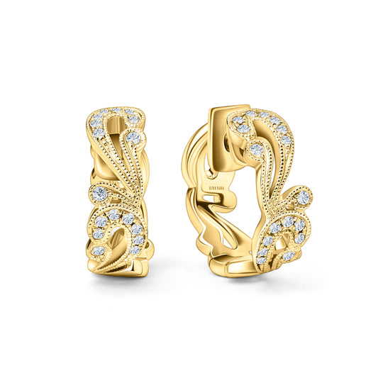 Artistic Swirl Milgrain Diamond Hoop Earrings