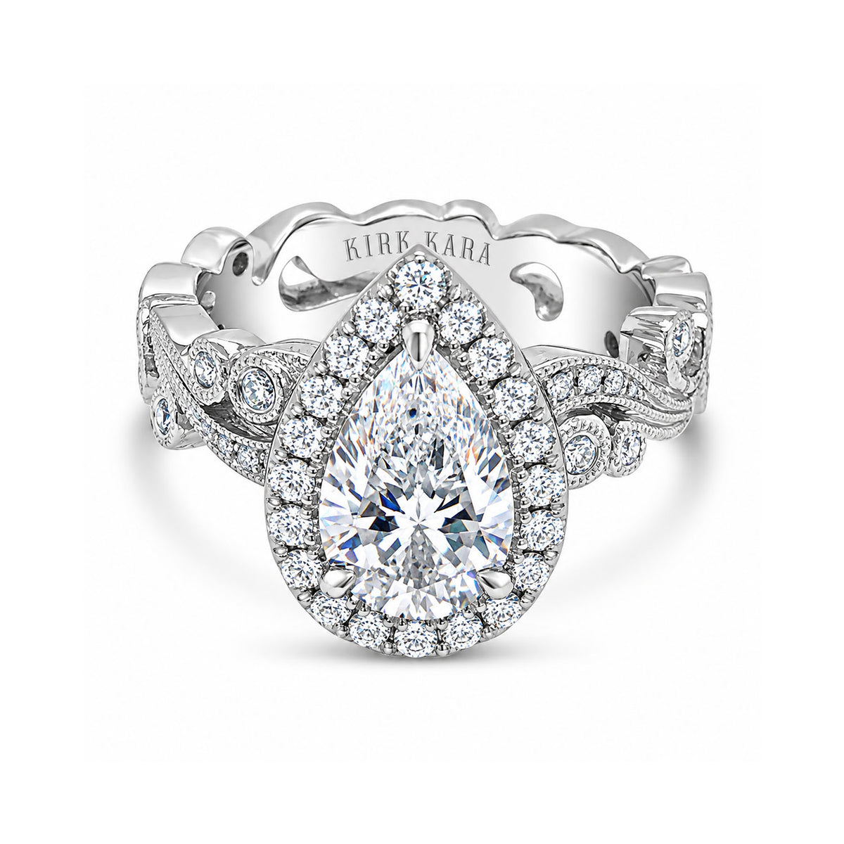 Whimsical Swirl Halo Diamond Engagement Ring