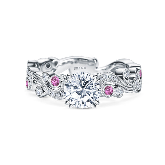 Whimsical Swirl Milgrain Pink Sapphire Diamond Engagement Ring