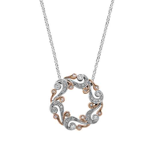 Artistic Swirl Milgrain Diamond Circle Necklace
