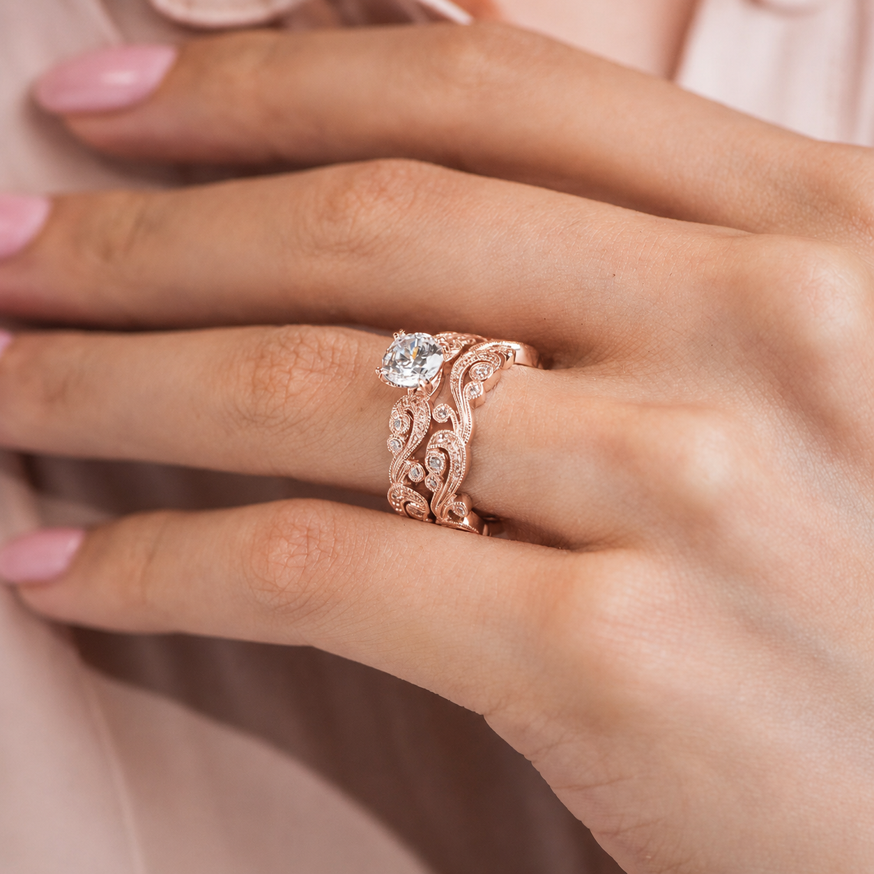 Whimsical Swirl Milgrain Diamond Engagement Ring