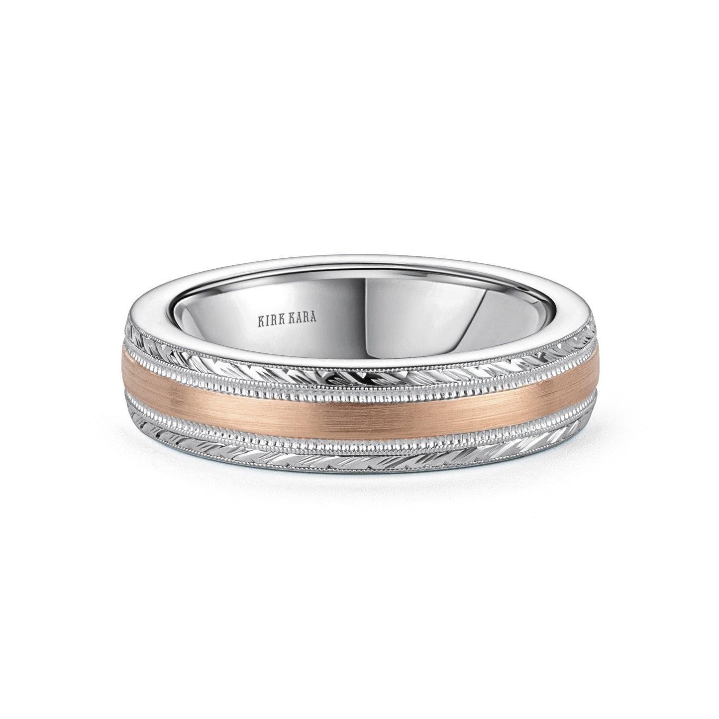 Thin Two Tone Engraved Edge Satin Finish Wedding Band, 5mm