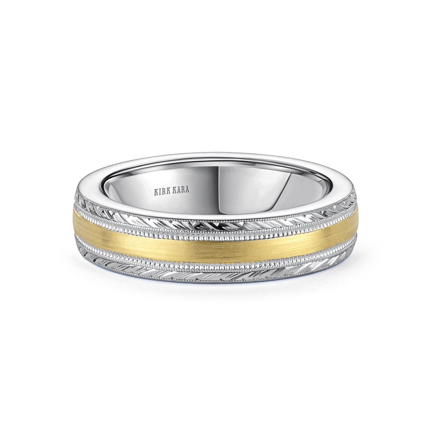 Thin Two Tone Engraved Edge Satin Finish Wedding Band, 5mm