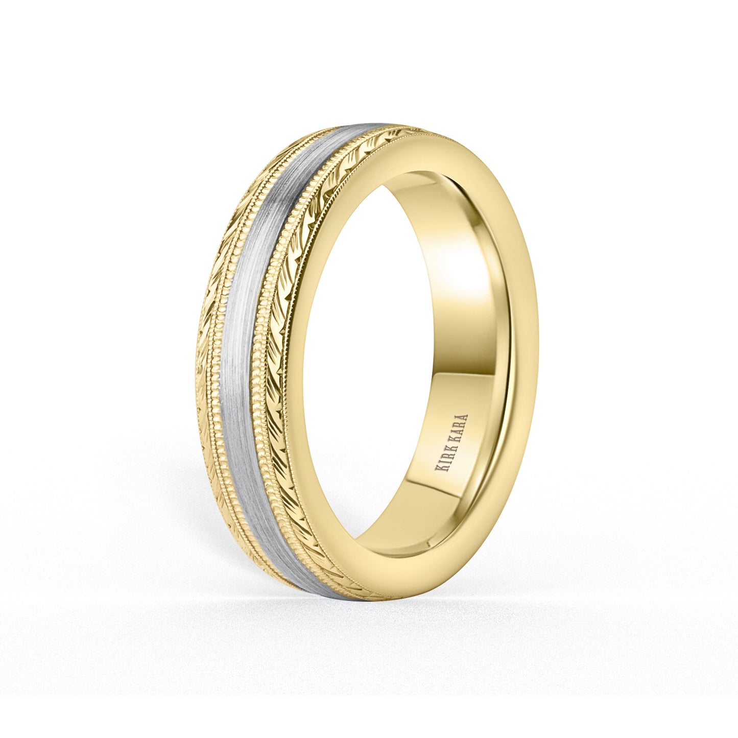 Thin Two Tone Engraved Edge Satin Finish Wedding Band, 5mm