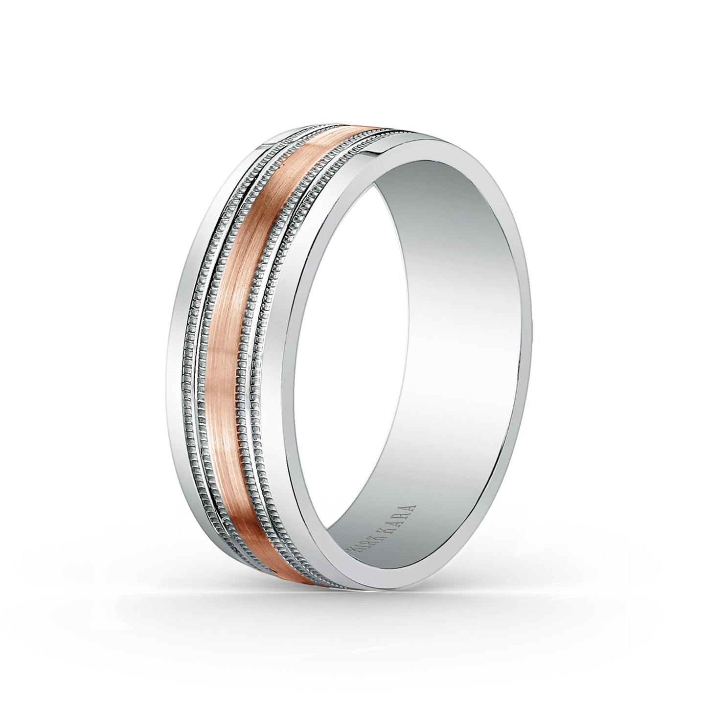 Two Tone Double Milgrain Satin Wedding Band, 7mm