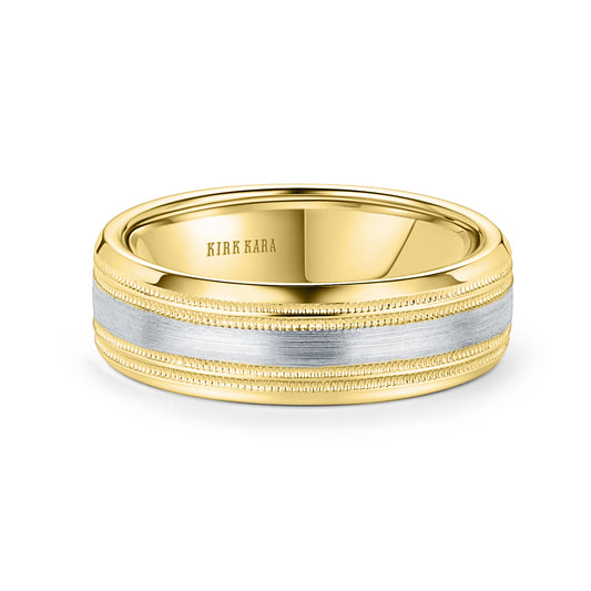 Two Tone Double Milgrain Satin Wedding Band, 7mm