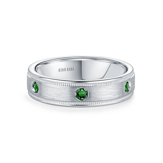 Thin Tsavorite Accent Satin Wedding Band, 5mm