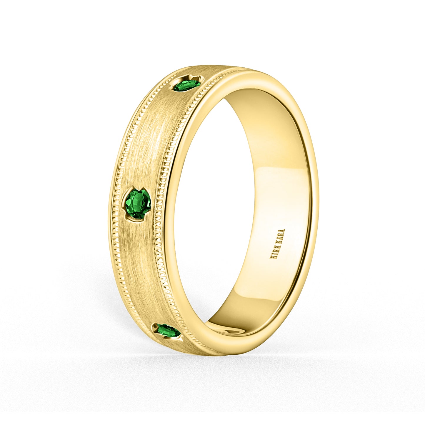 Thin Tsavorite Accent Satin Wedding Band, 5mm