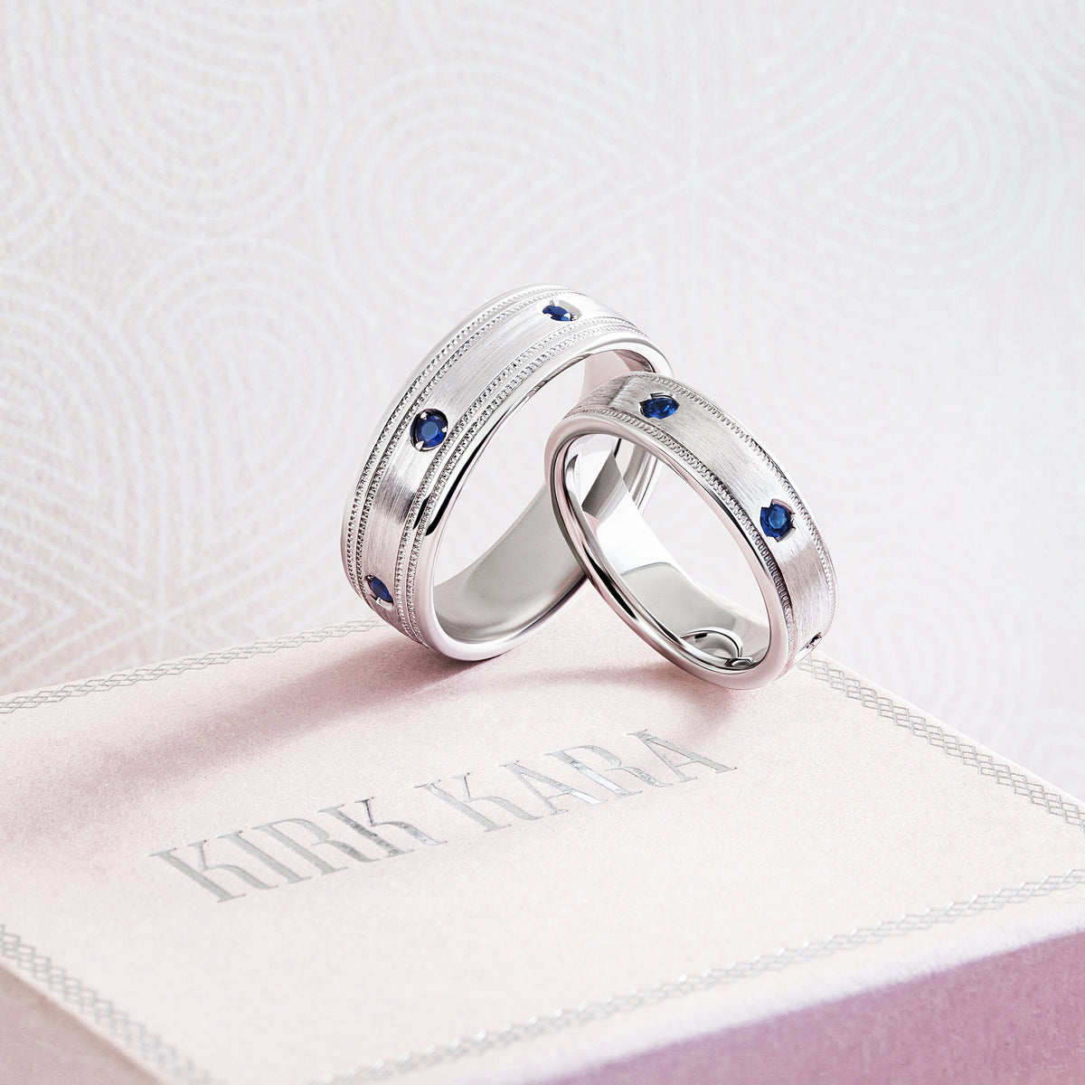 Thin Blue Sapphire Accent Satin Wedding Band, 5mm