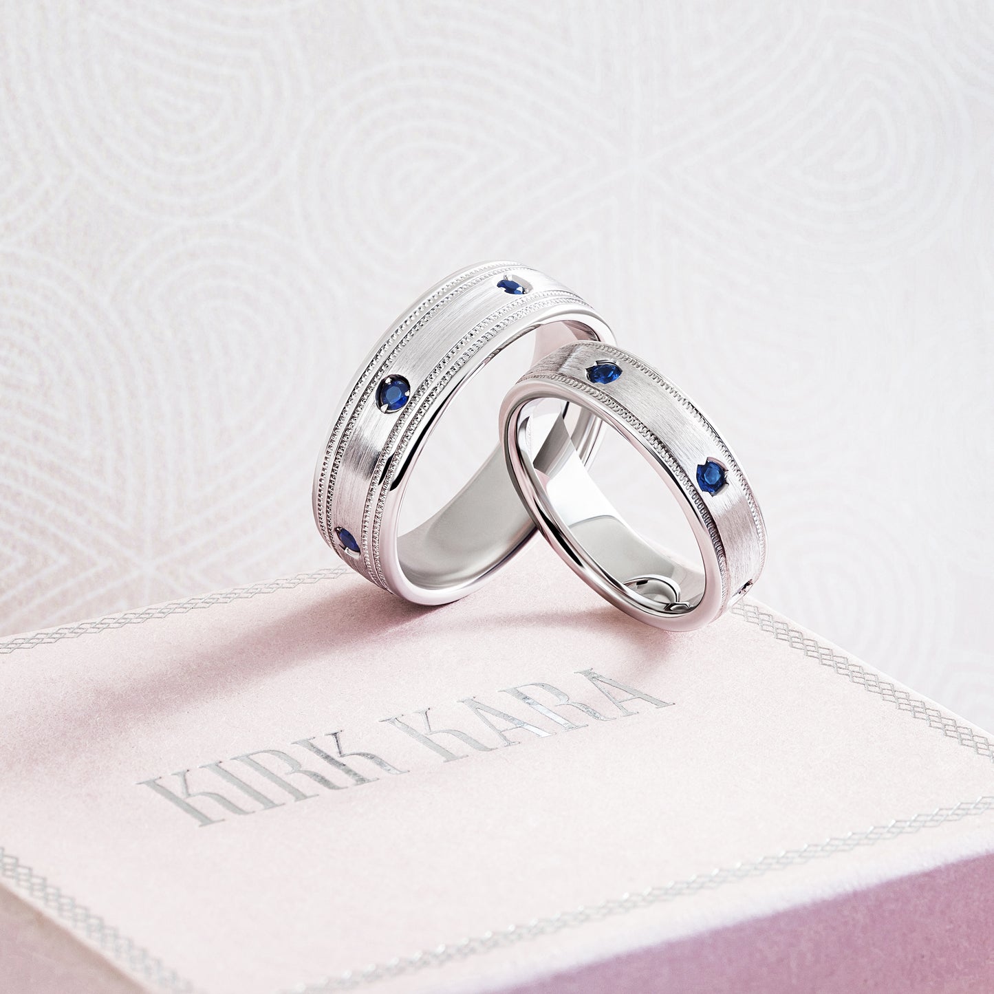 Blue Sapphire Accent Satin Wedding Band, 7mm