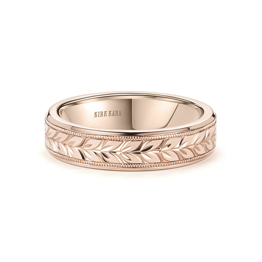 14K Rose Gold Floral Engraved Wedding Band, 5mm