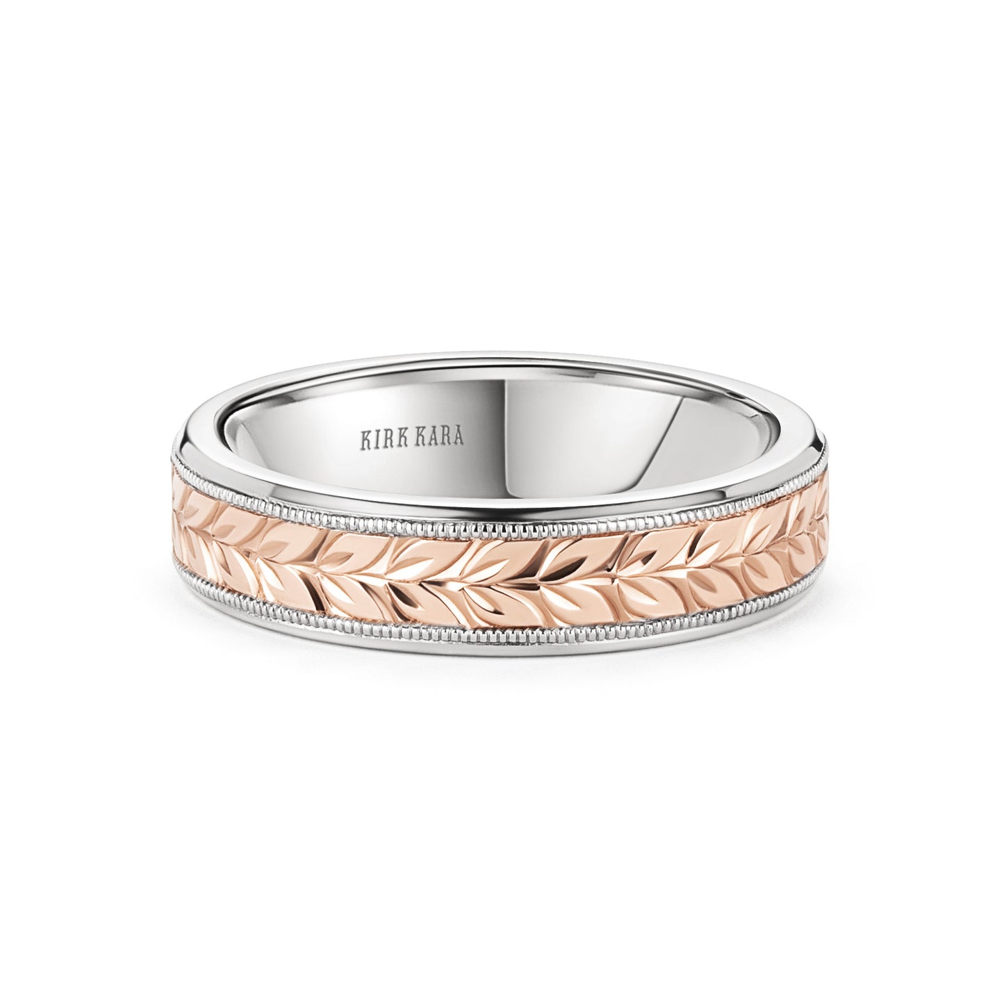 Two Tone Floral Engraved Wedding Band, 5mm