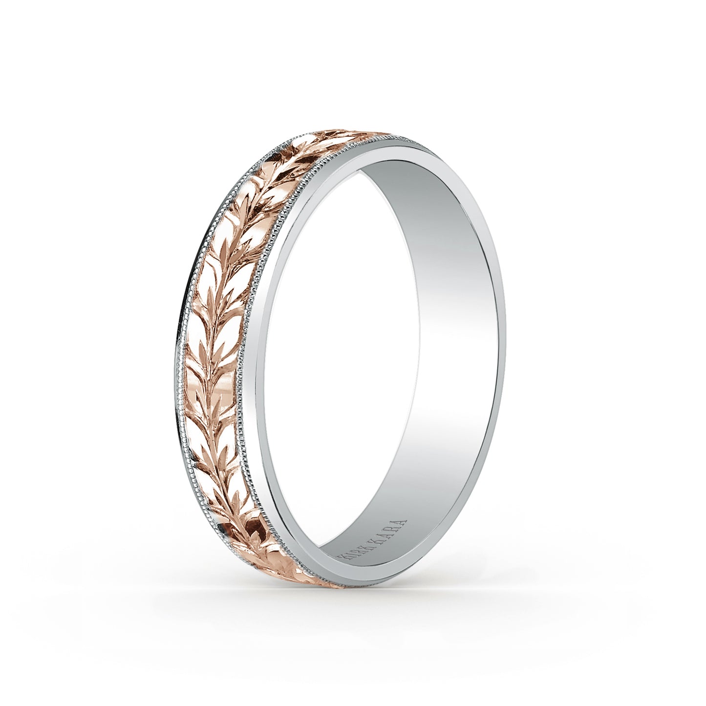 Two Tone Floral Engraved Wedding Band, 5mm