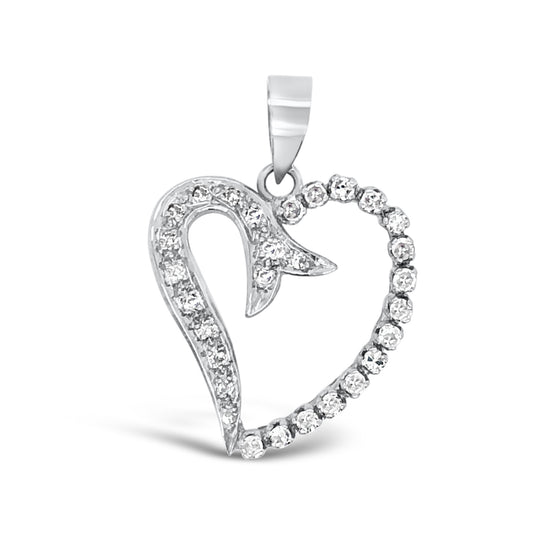 14K White Gold Diamond Heart Pendant
