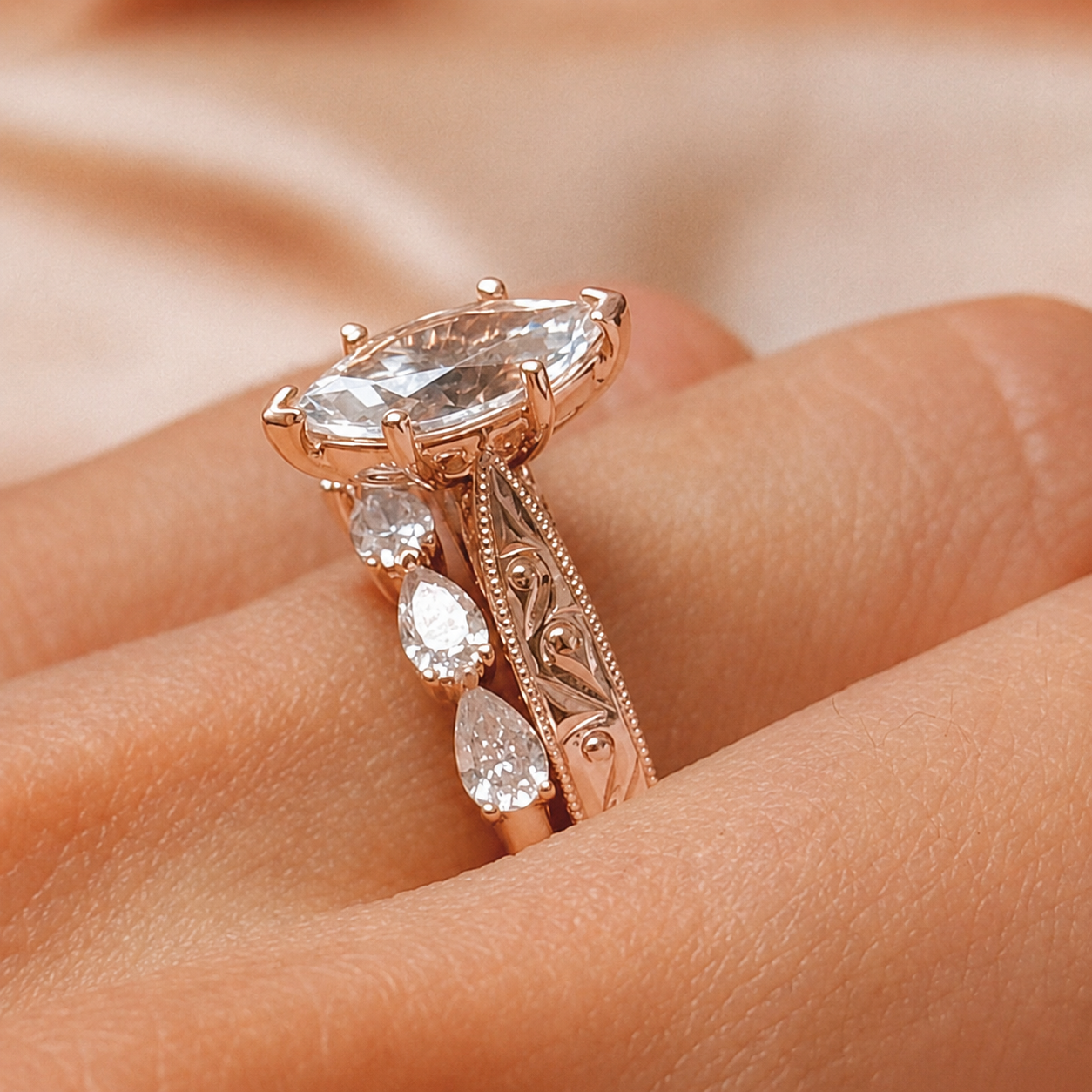 Hand Engraved Vintage Inspired Solitaire Engagement Ring