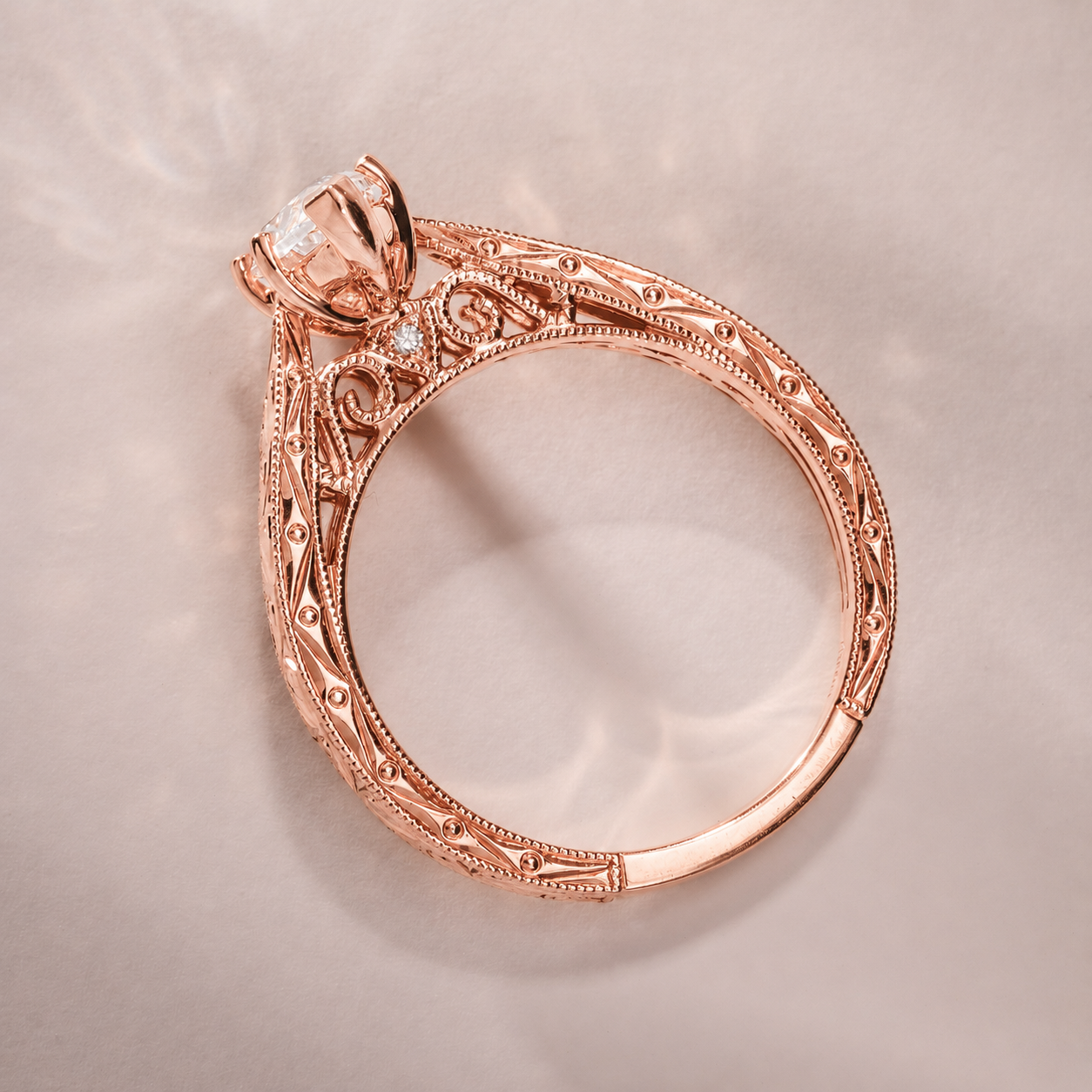 Hand Engraved Vintage Inspired Solitaire Engagement Ring