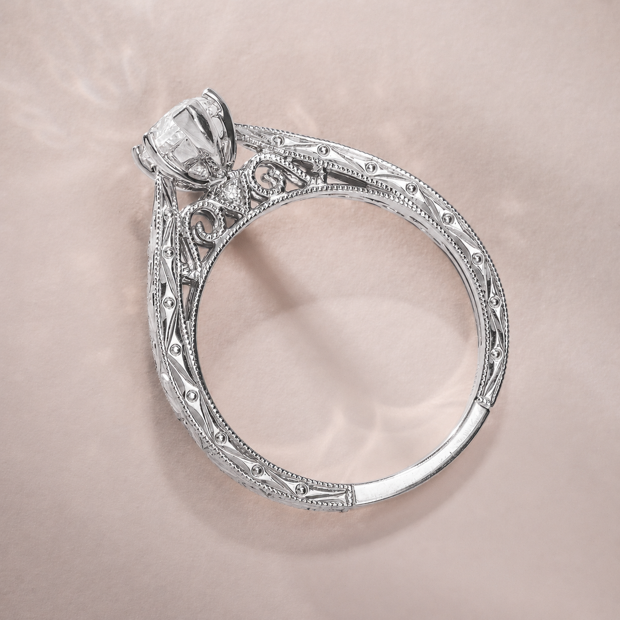 Hand Engraved Vintage Inspired Solitaire Engagement Ring