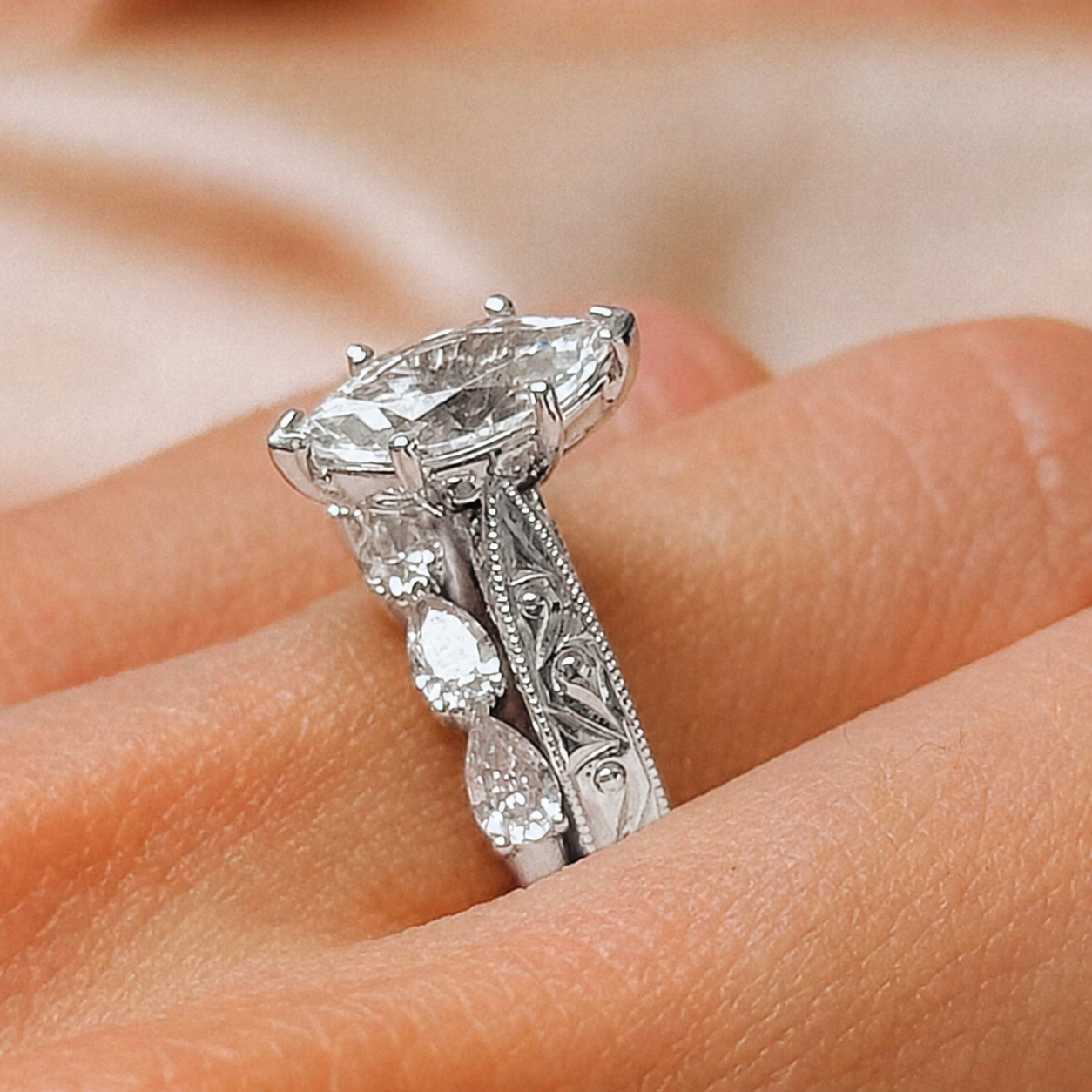 Hand Engraved Vintage Inspired Solitaire Engagement Ring