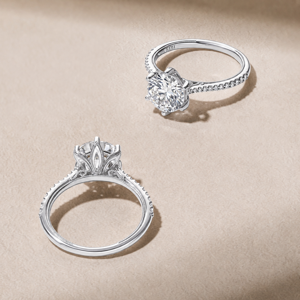 White Classic Filigree Ring with 1ct Round Certified Lab Diamond Center