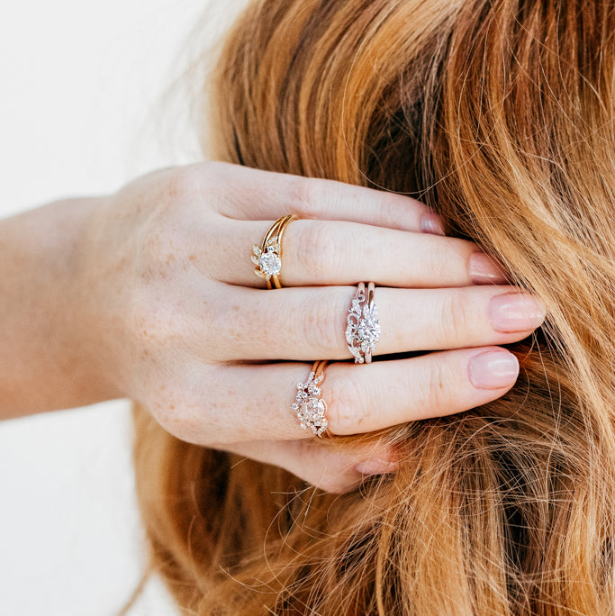 Boho Leaf Pavé Ring with 5/8ct Round Certified Lab Diamond Center