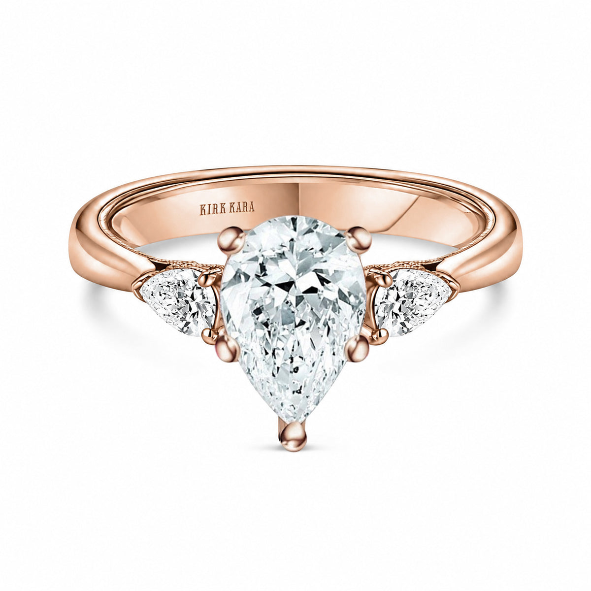Wide Three-Stone Pear Side Stone Engagement Ring
