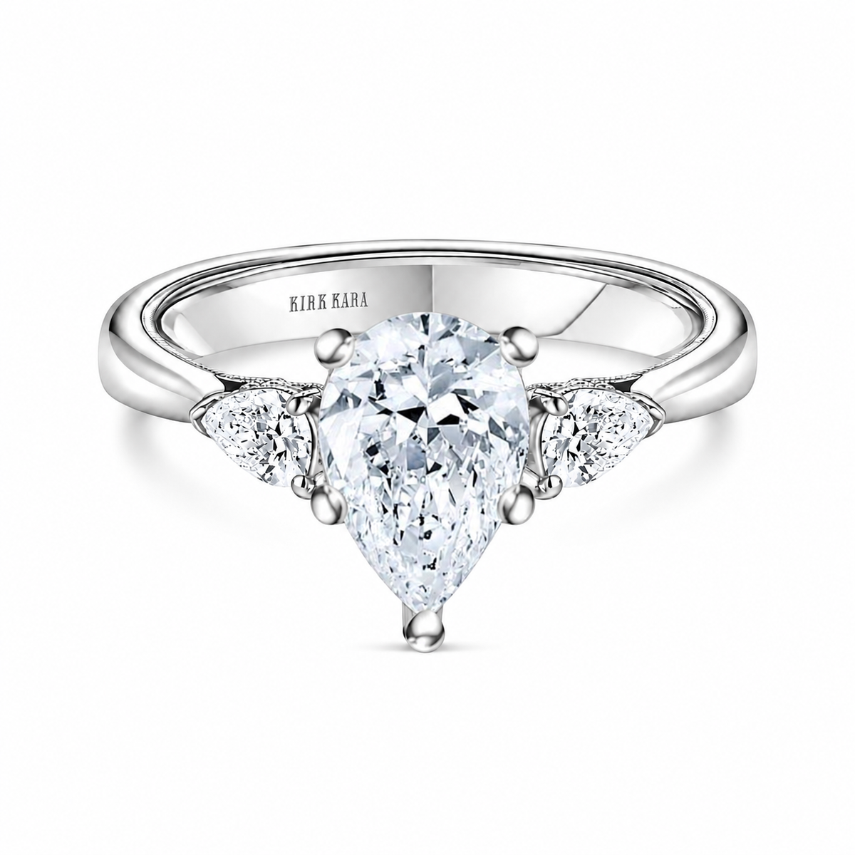 Wide Three-Stone Pear Side Stone Engagement Ring