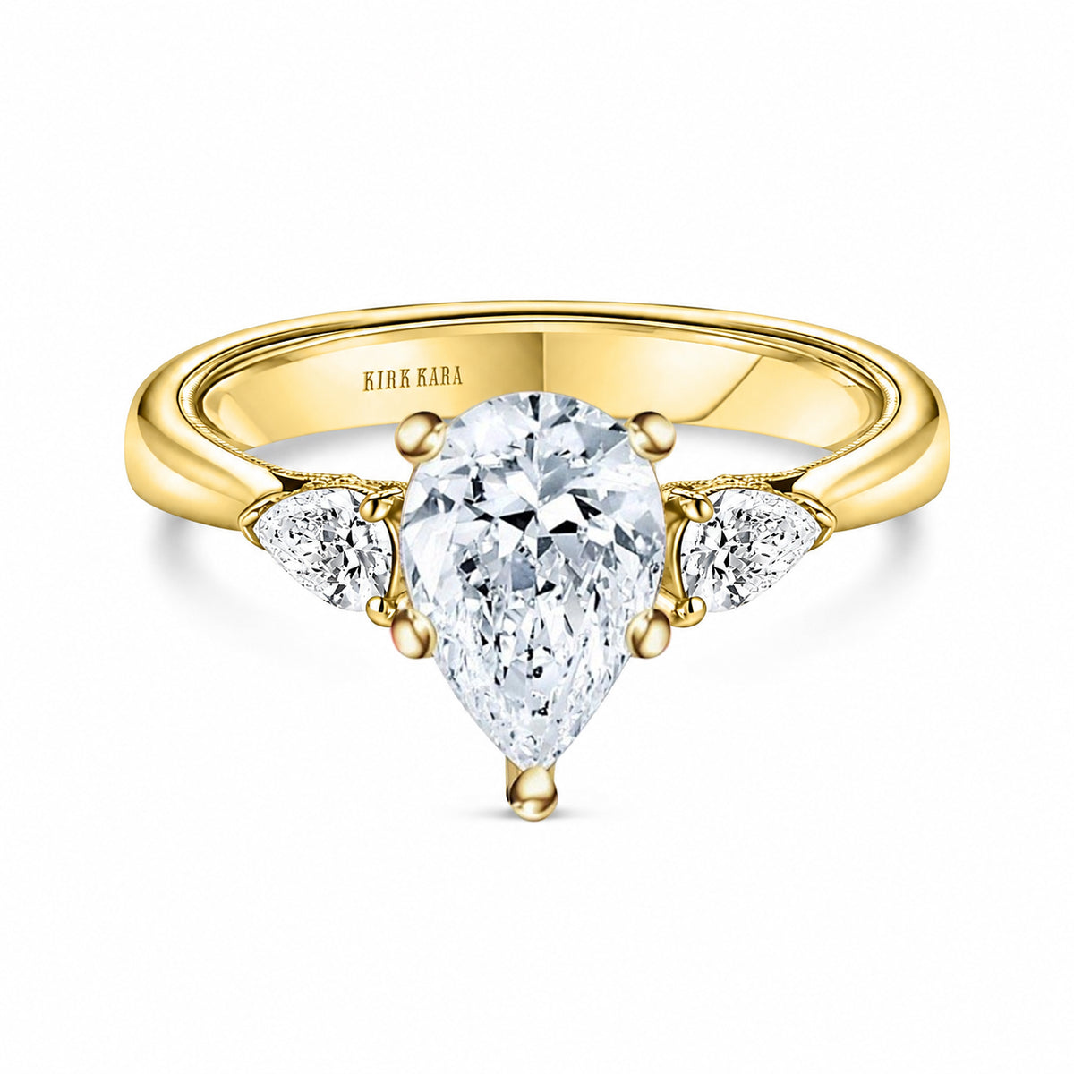 Wide Three-Stone Pear Side Stone Engagement Ring