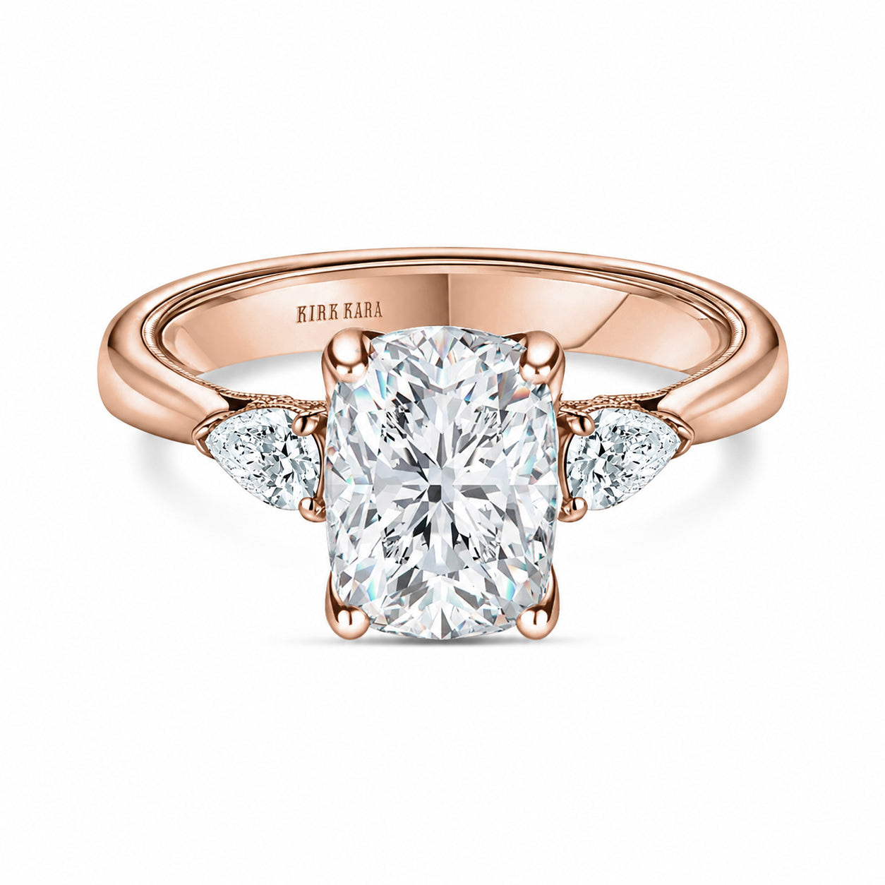 Wide Three-Stone Pear Side Stone Engagement Ring