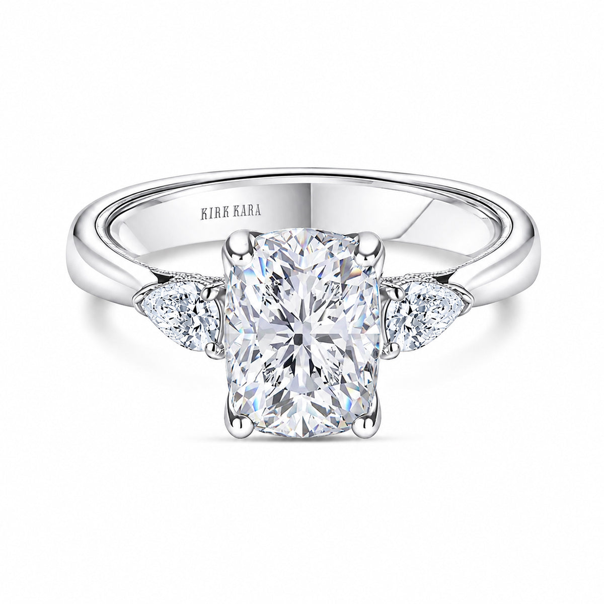 Wide Three-Stone Pear Side Stone Engagement Ring