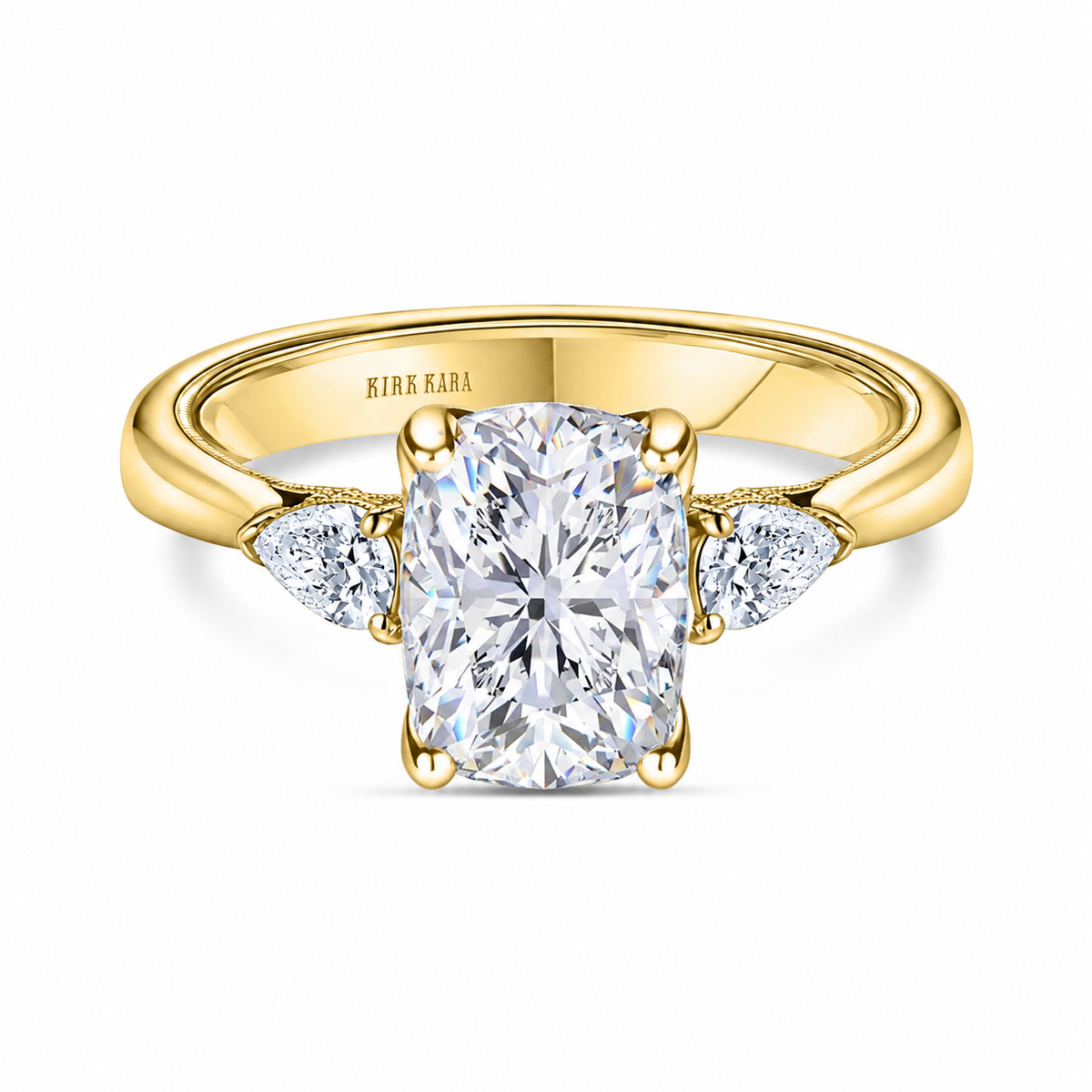 Wide Three-Stone Pear Side Stone Engagement Ring