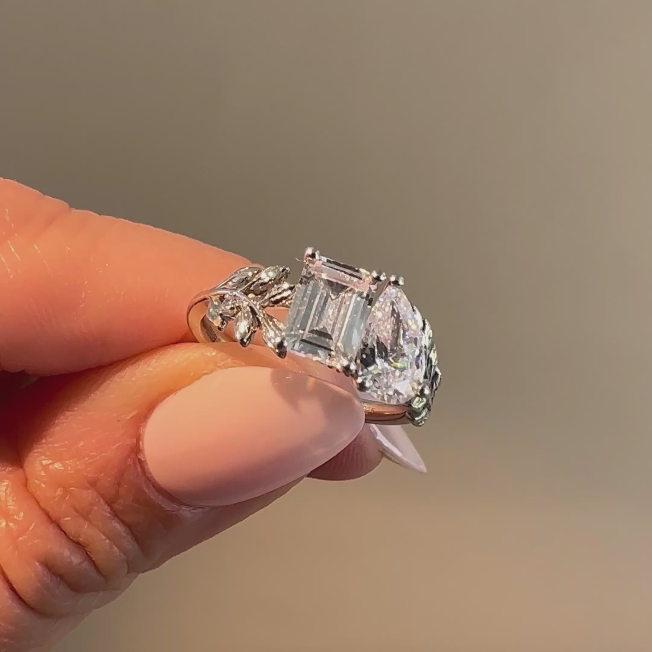 Floral Leaf Inspired Moi et Toi Diamond Engagement Ring