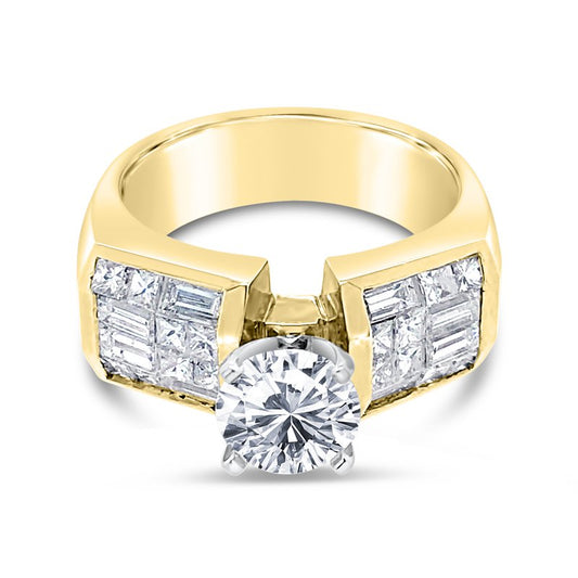 18K Yellow Gold Baguette Princess Invisible Set Ring