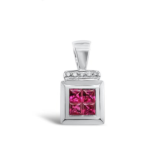 18K White Gold Diamond Natural Ruby Pendant