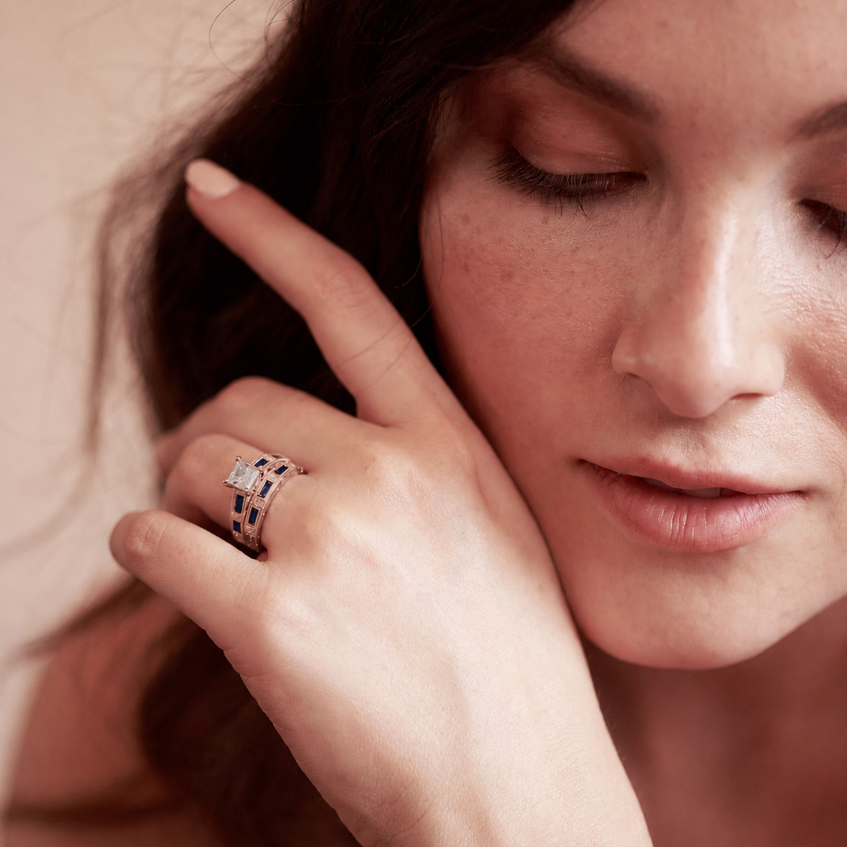 Pink Sapphire Baguette Engraved Cathedral Diamond Engagement Ring