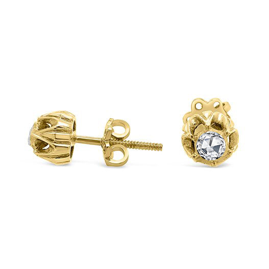 18K Yellow Gold Rose Cut Diamond Earring Studs