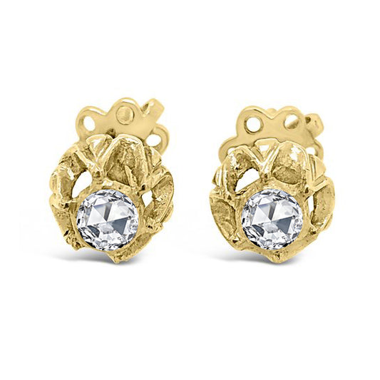 18K Yellow Gold Rose Cut Diamond Earring Studs