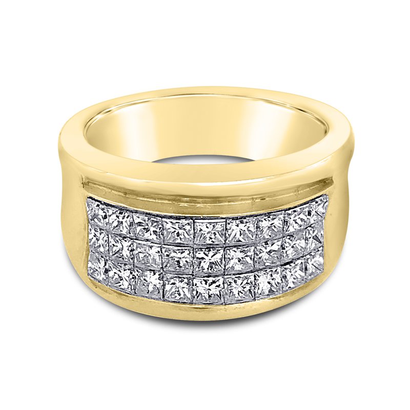 18K Yellow Three Row Princess Invisible Set Band