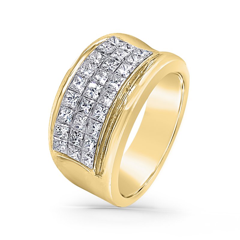 18K Yellow Three Row Princess Invisible Set Band