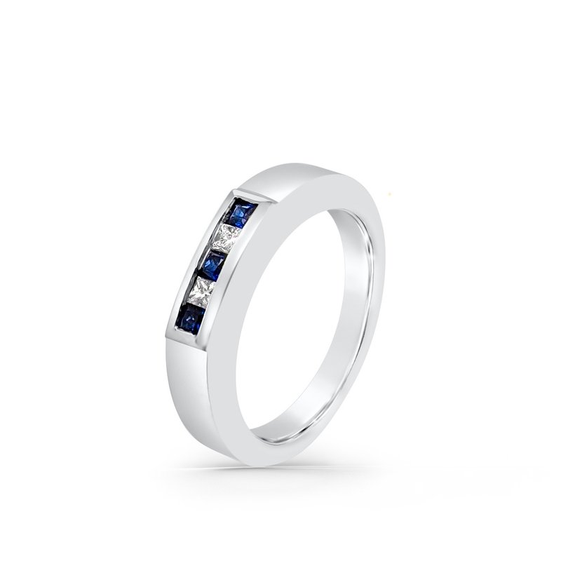 14K White Gold Diamond Natural Blue Sapphire Band