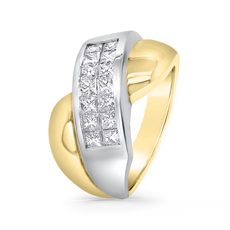 18K Two Tone Gold Invisible Set Cross Band