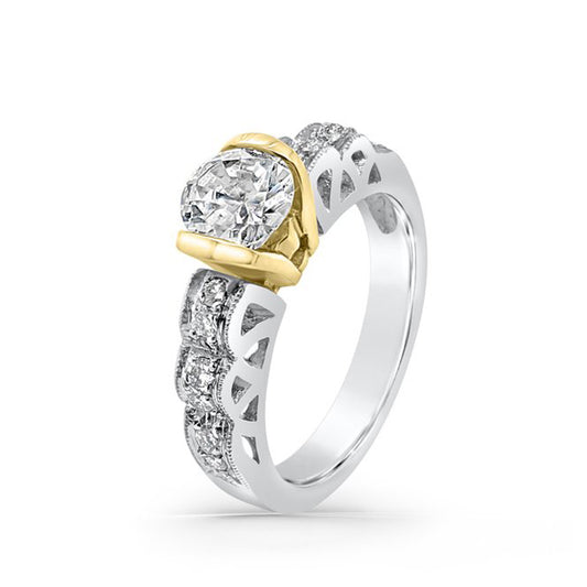 Platinum 18K Yellow Gold Diamond Modern Vintage Engagement Ring