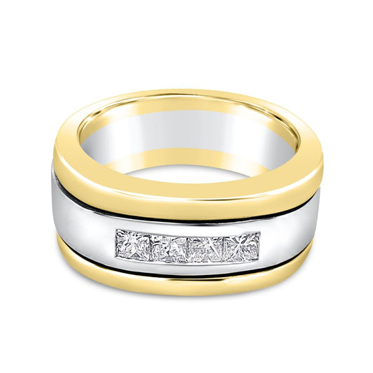 Platinum and 18K Yellow Gold Princess Diamond Band
