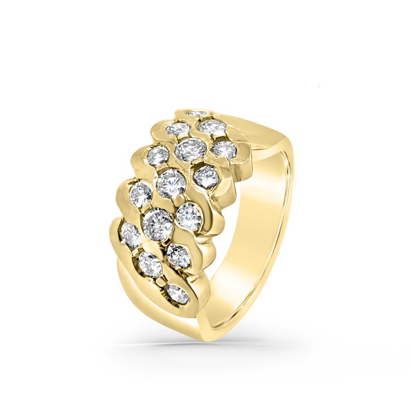 18K Yellow Gold Diamond Wide Retro Fashion Band