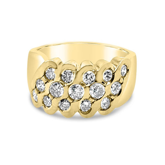 18K Yellow Gold Diamond Wide Retro Fashion Band