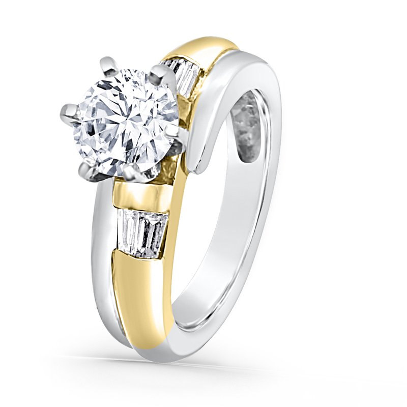 Platinum and 18k Yellow Gold Baguette Engagement Ring