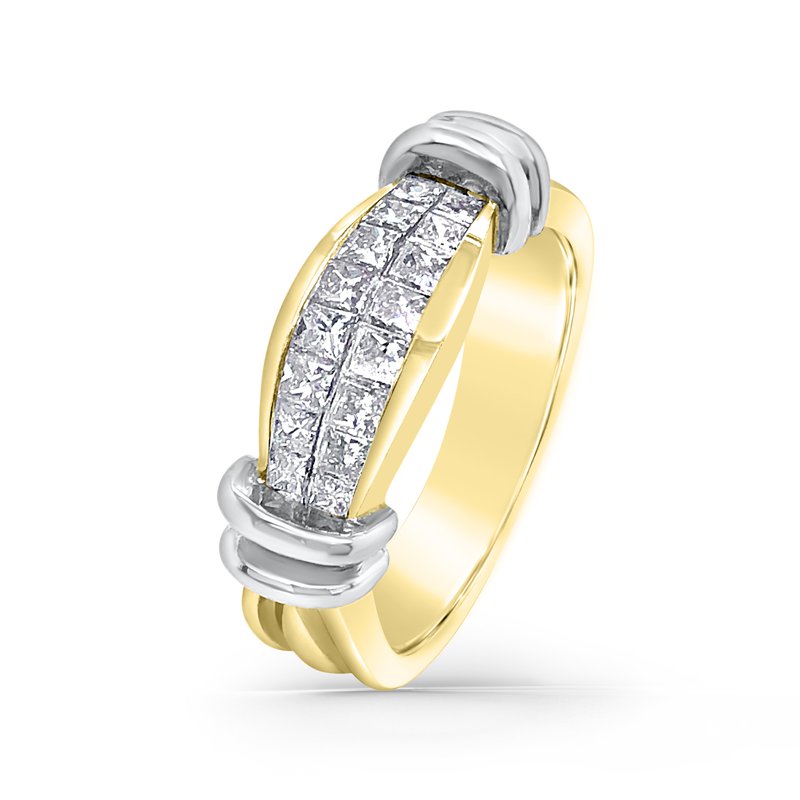 14K Two Tone Gold Double Row Princess Diamond Band