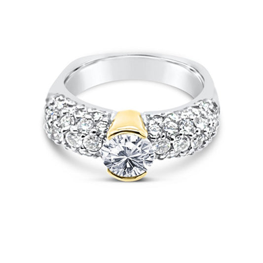 18K Two Tone Gold Diamond Retro Engagement Ring