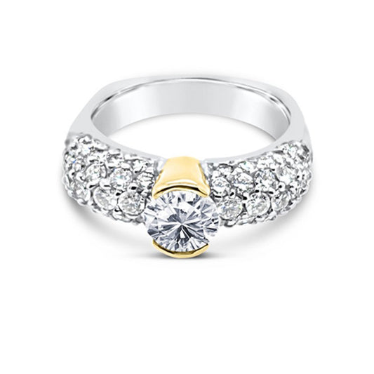 18K Two Tone Gold Diamond Retro Engagement Ring